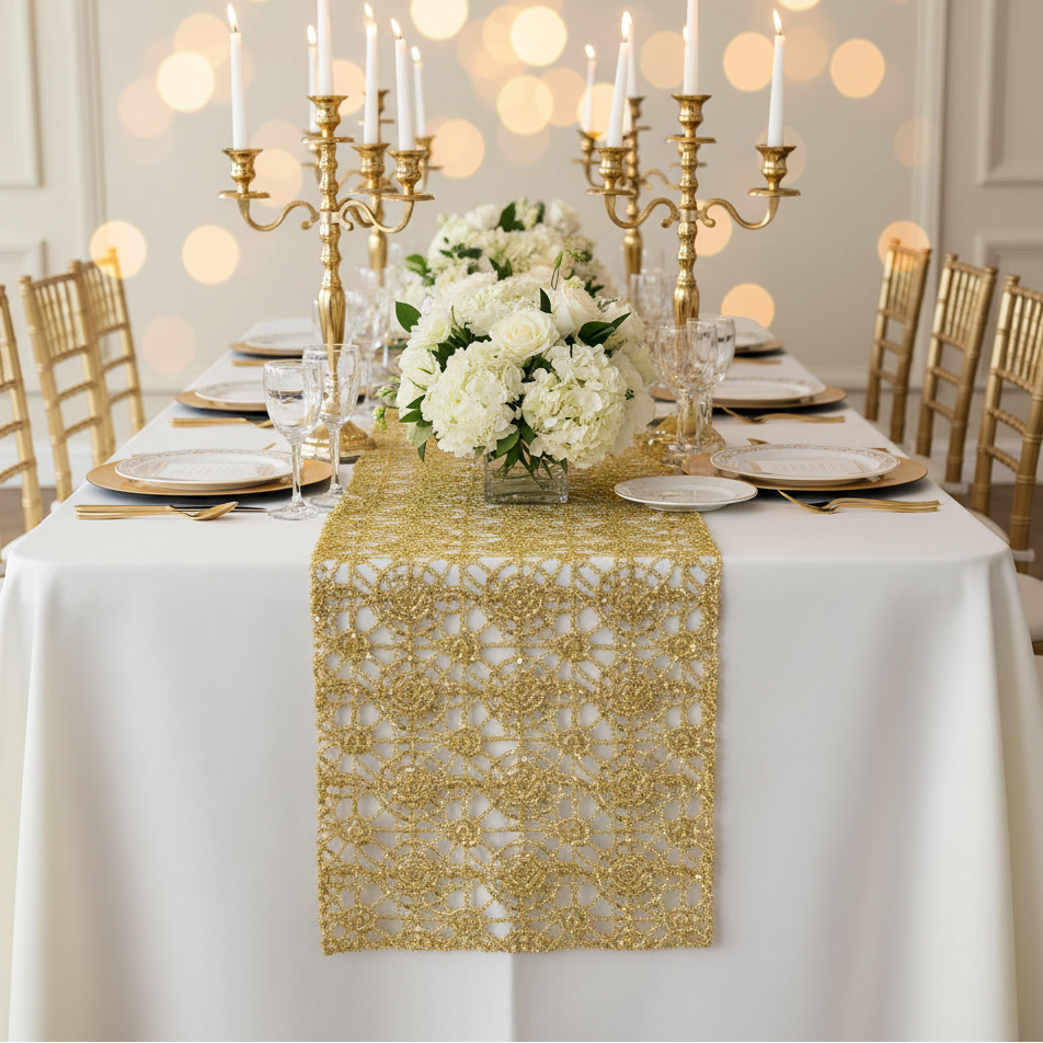 Chemical Lace Table Runner - Gold Mockup