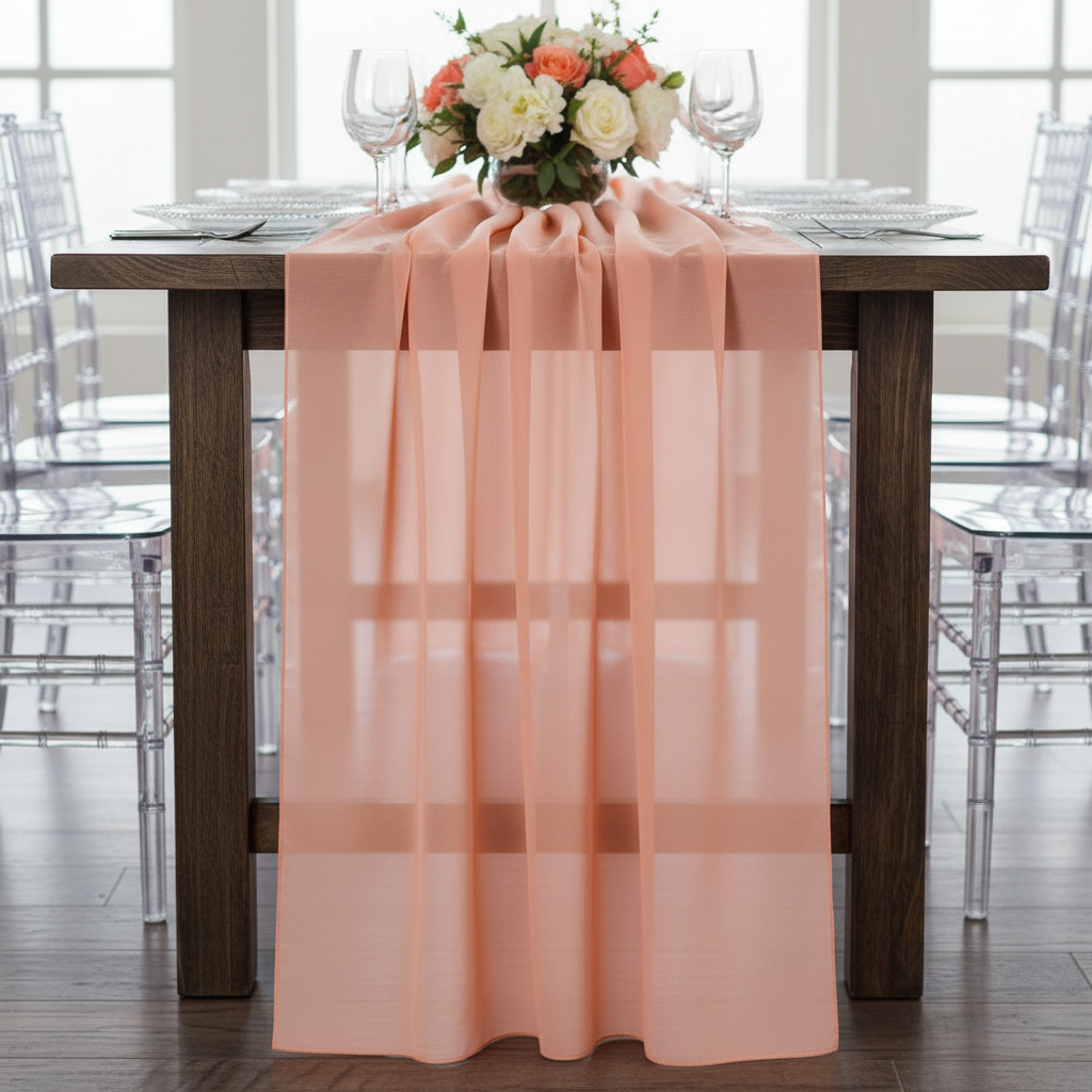 Coral Chiffon Table Runner - Zoom Lifestyle