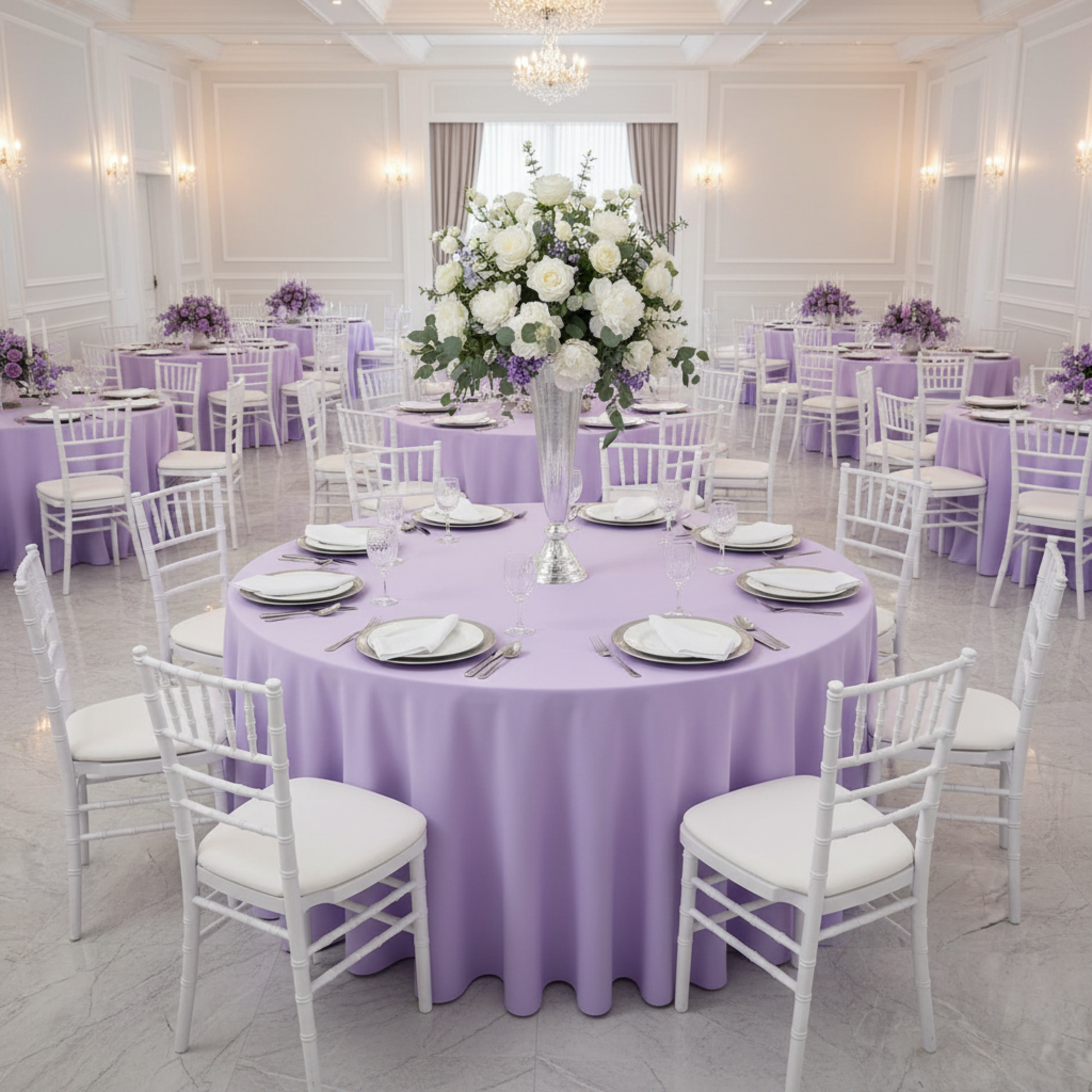 Christening Indoor Lavender Premium Polyester 108" Round Tablecloth 
