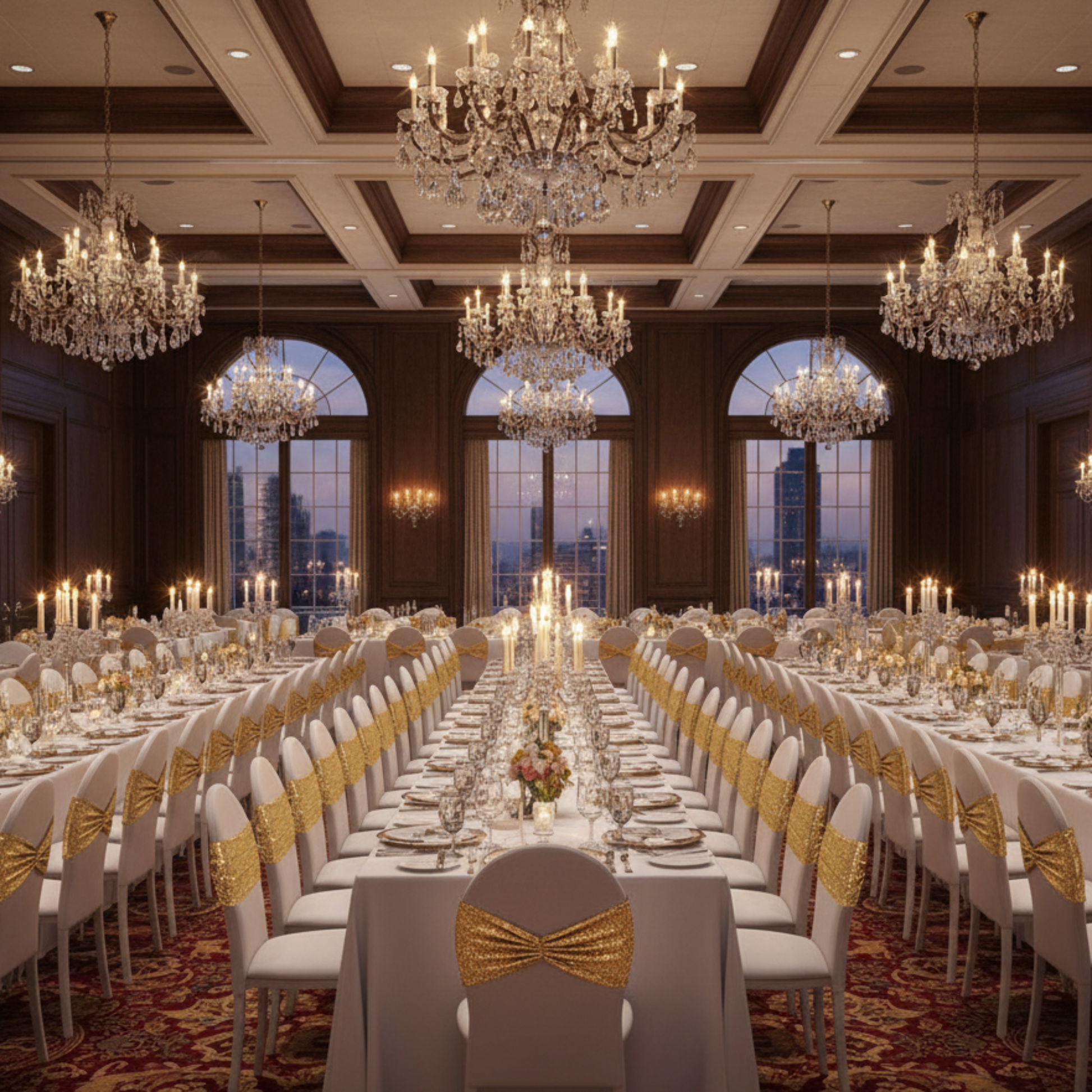 Corporate Gala Banquet Chair Gold Sequin Band
