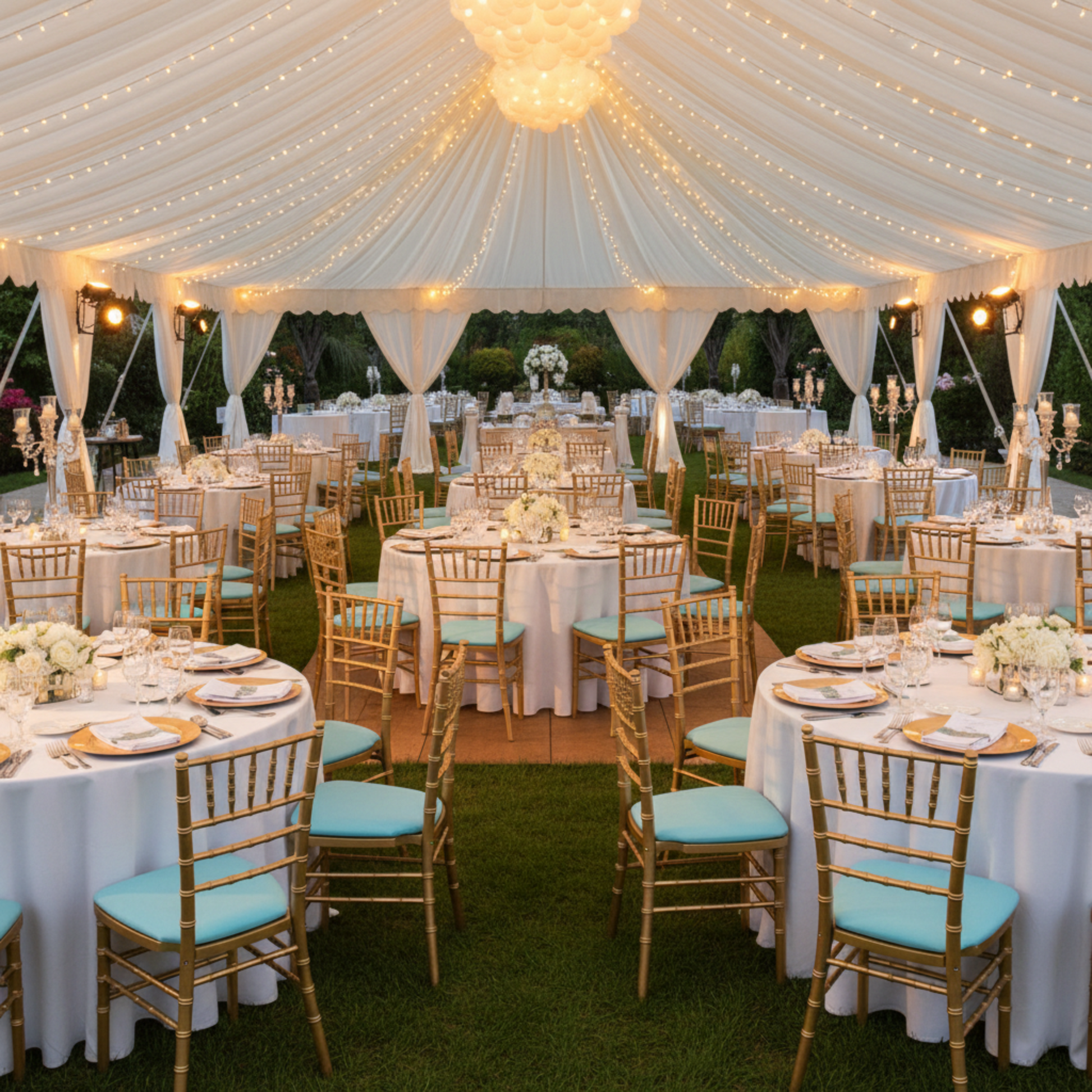 Covered Tent Event - Baby Blue Chiavari Seat Pad Covers