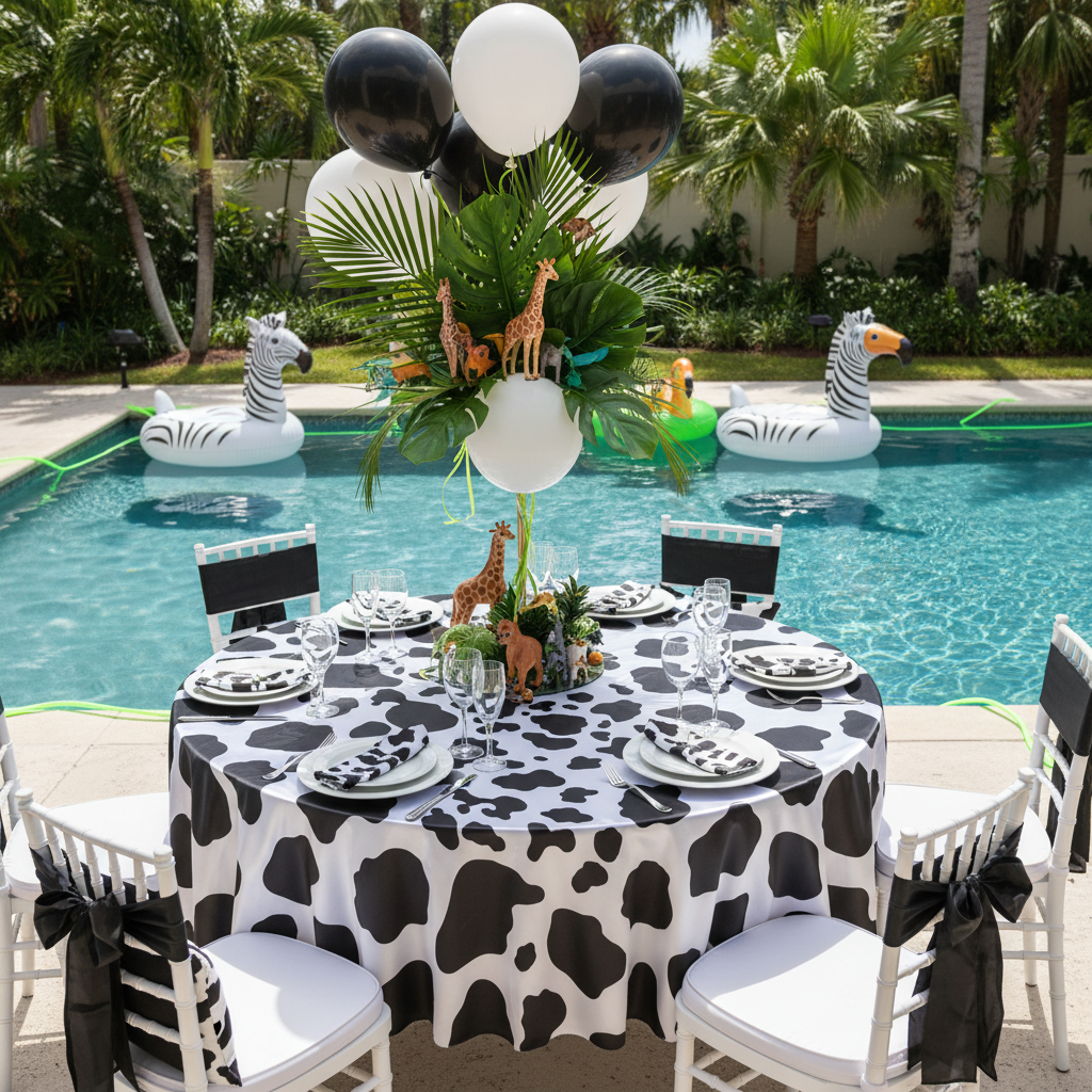 Cow Animal Print Satin 120" Round Tablecloth.