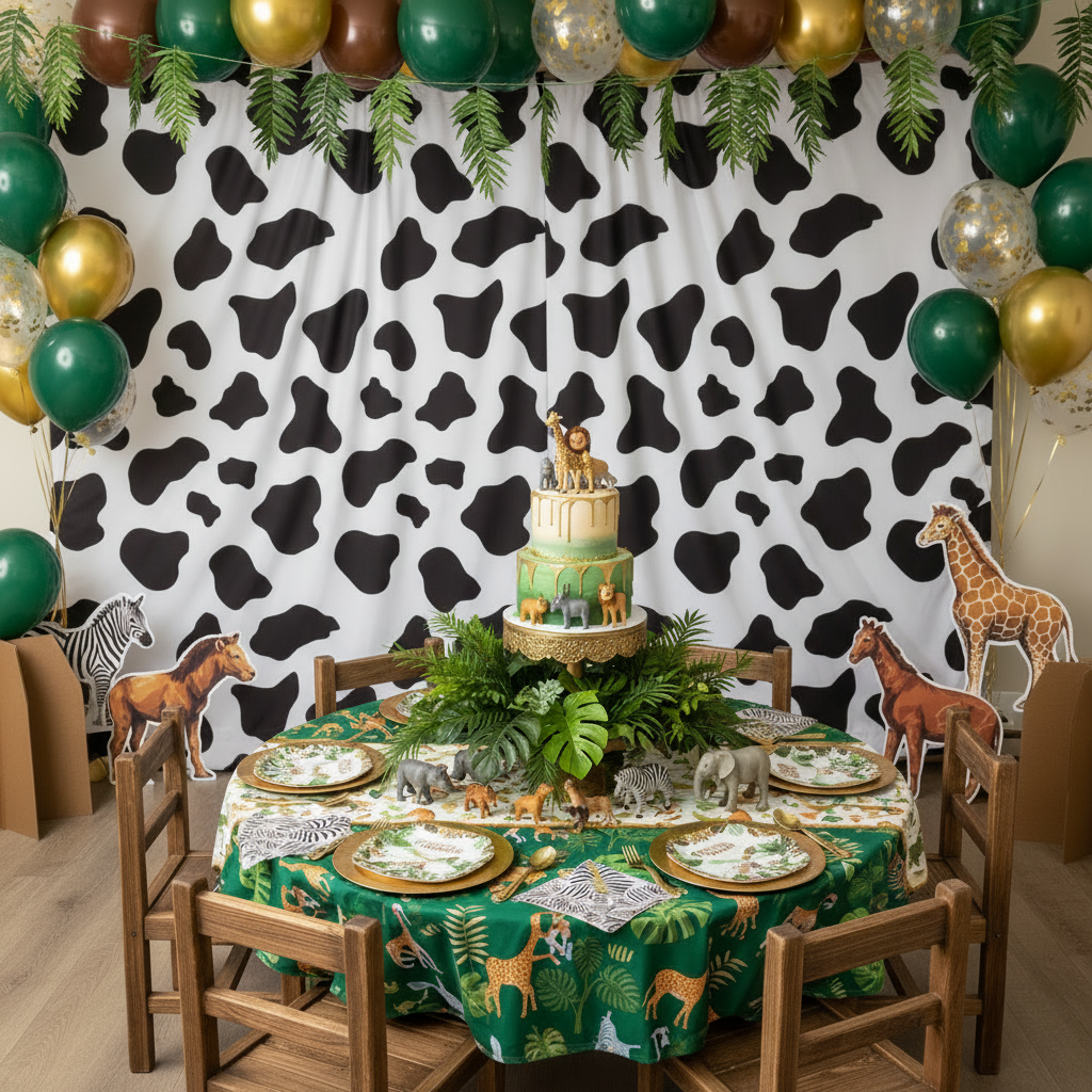 Cow Animal Print Spandex 4-way Stretch Drape Curtain 12ft H x 60" W.