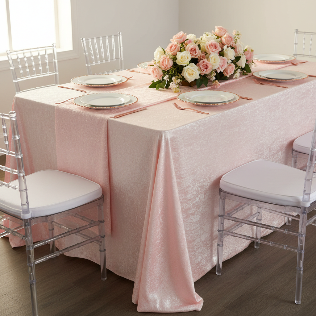 Crinkle Shimmer 90"x156" Rectangular Tablecloth - Blush/Rose Gold