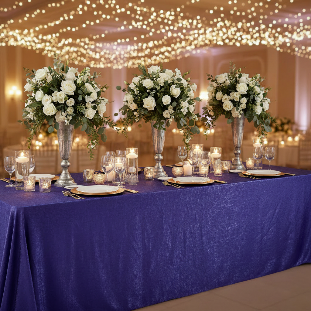 Crinkle Shimmer Purple Rectangular Tablecloth - Wedding Reception