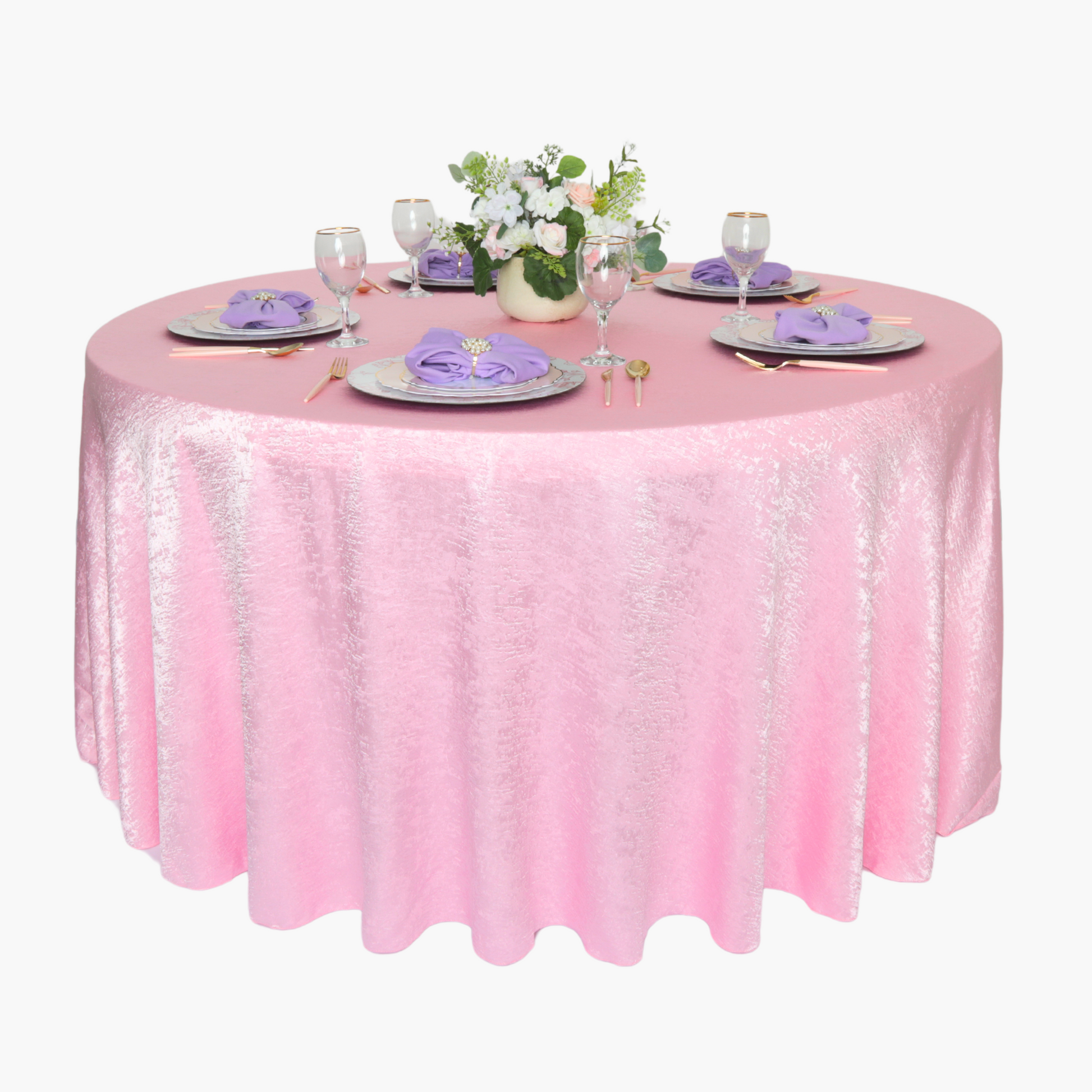 Crinkle Shimmer 132" Round Tablecloth - Pink