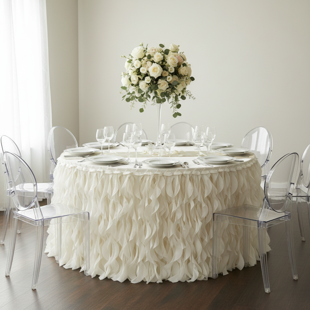Curly Willow 14ft Table Skirt - Ivory.