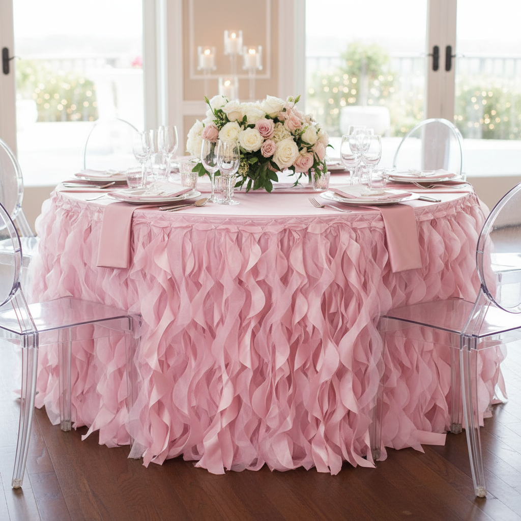 Curly Willow 14ft Table Skirt - Pink