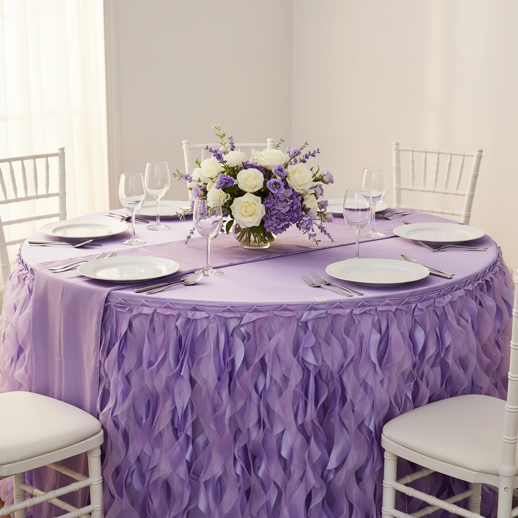 Curly Willow 14ft Table Skirt - Victorian Lilac/Wisteria.