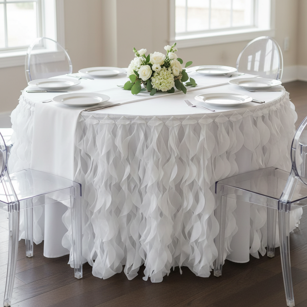 Curly Willow 14ft Table Skirt - White.