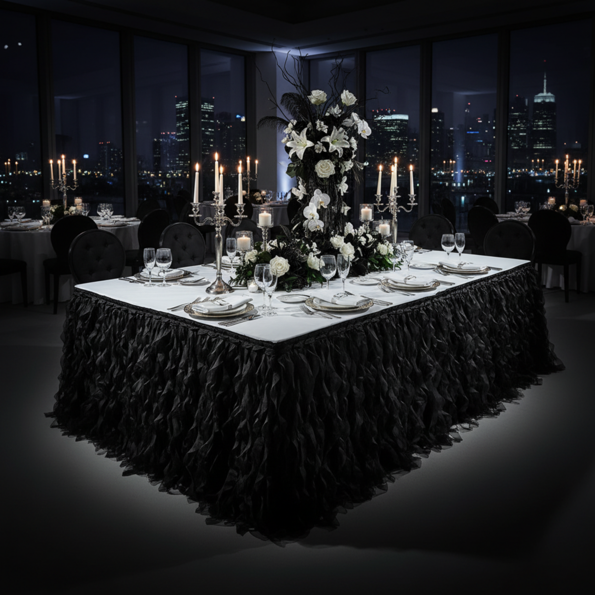 Curly Willow Black Table Skirt - Modern Gala