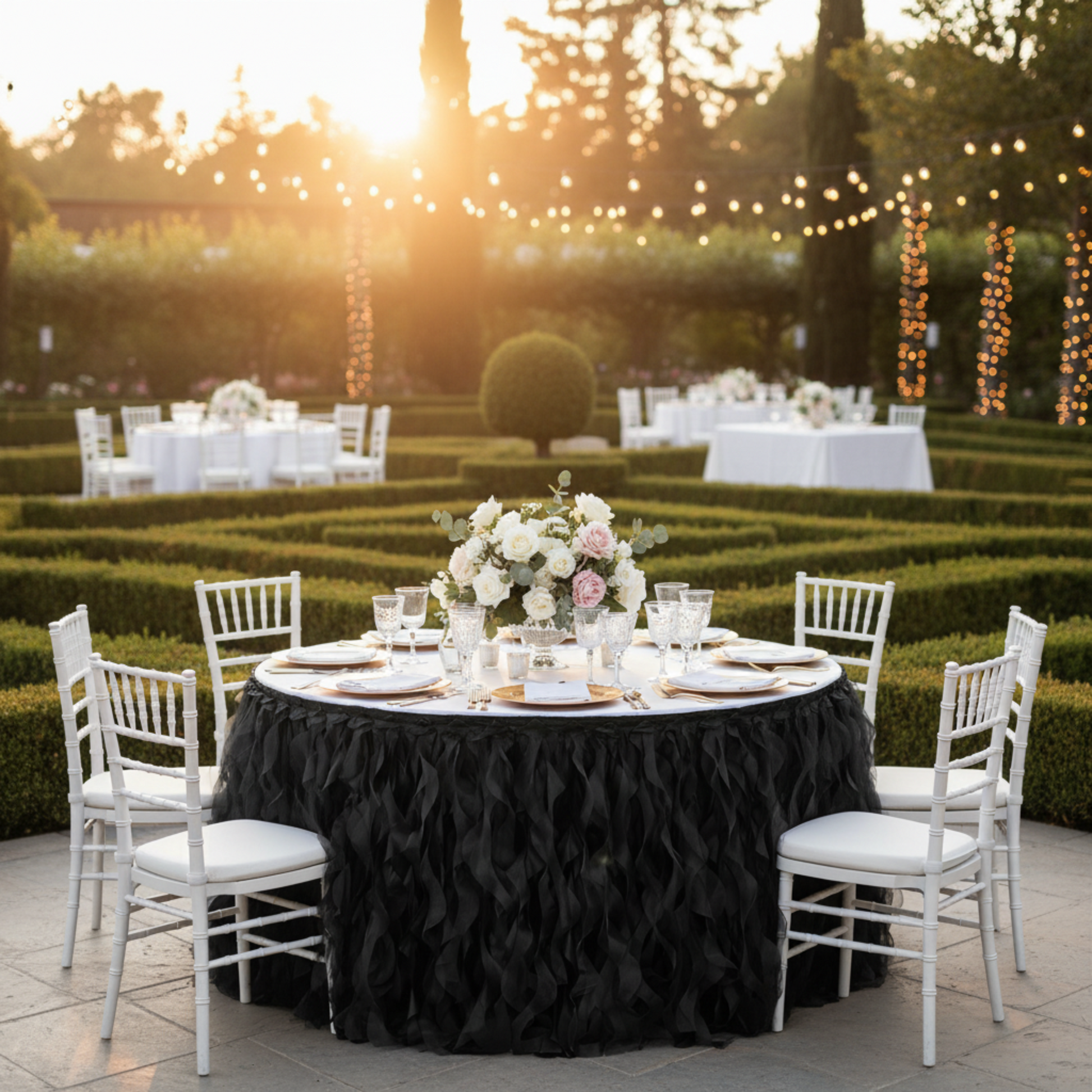 Curly Willow Black Table Skirt - Outdoor Garden