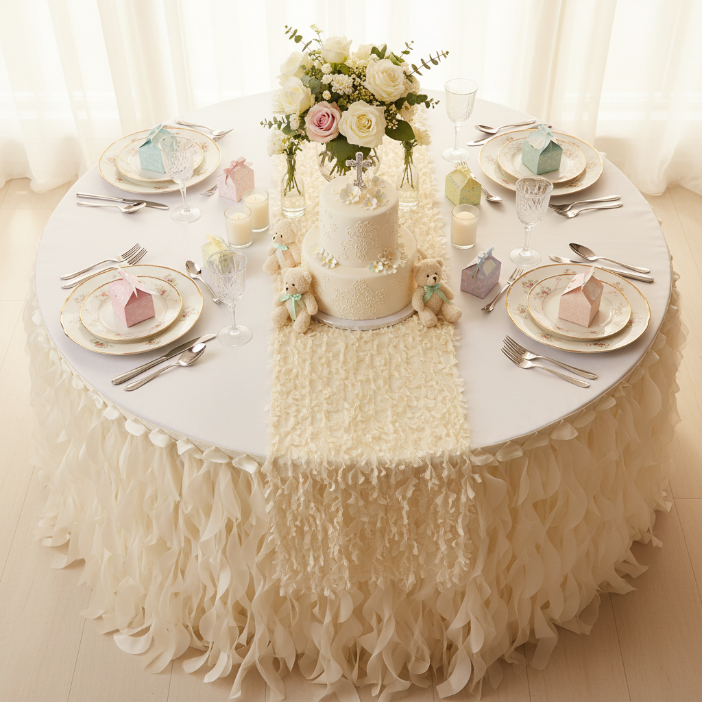 Curly Willow 17ft Table Skirt - Ivory.
