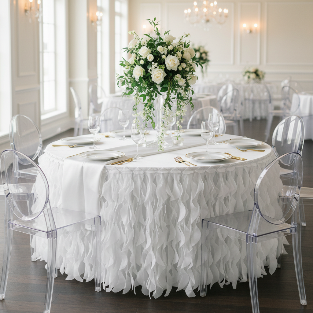Curly Willow 17ft Table Skirt - White.