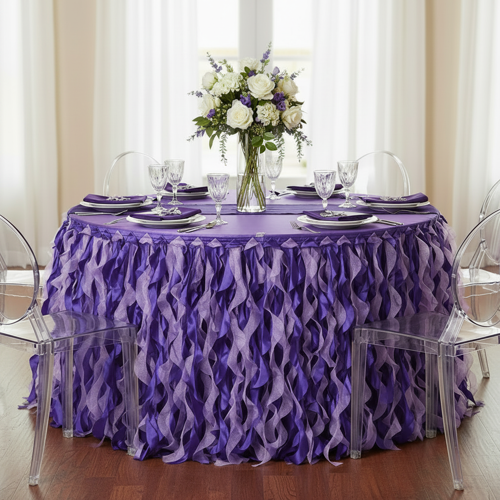 Curly Willow 21ft Table Skirt - Purple.