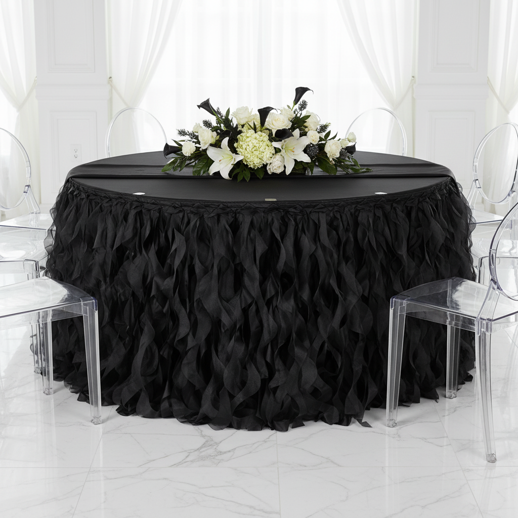 Curly Willow 14ft Table Skirt - Black.