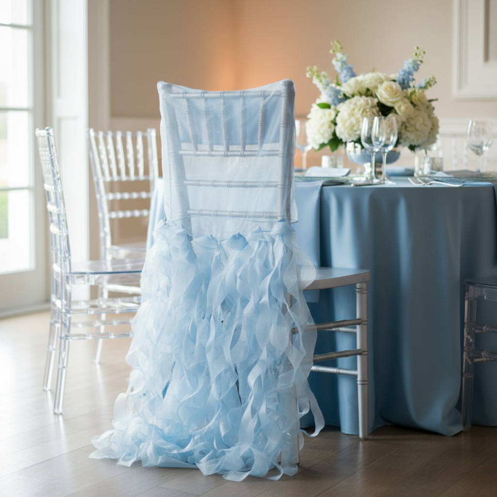 Curly Willow Chiavari Chair Back Slip Cover - Baby Blue.
