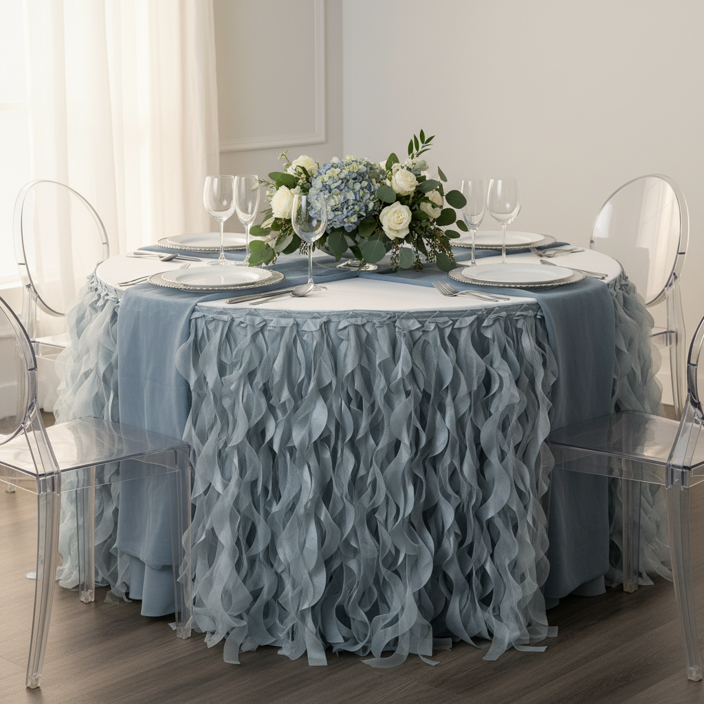 Curly Willow 17ft Table Skirt - Dusty Blue.