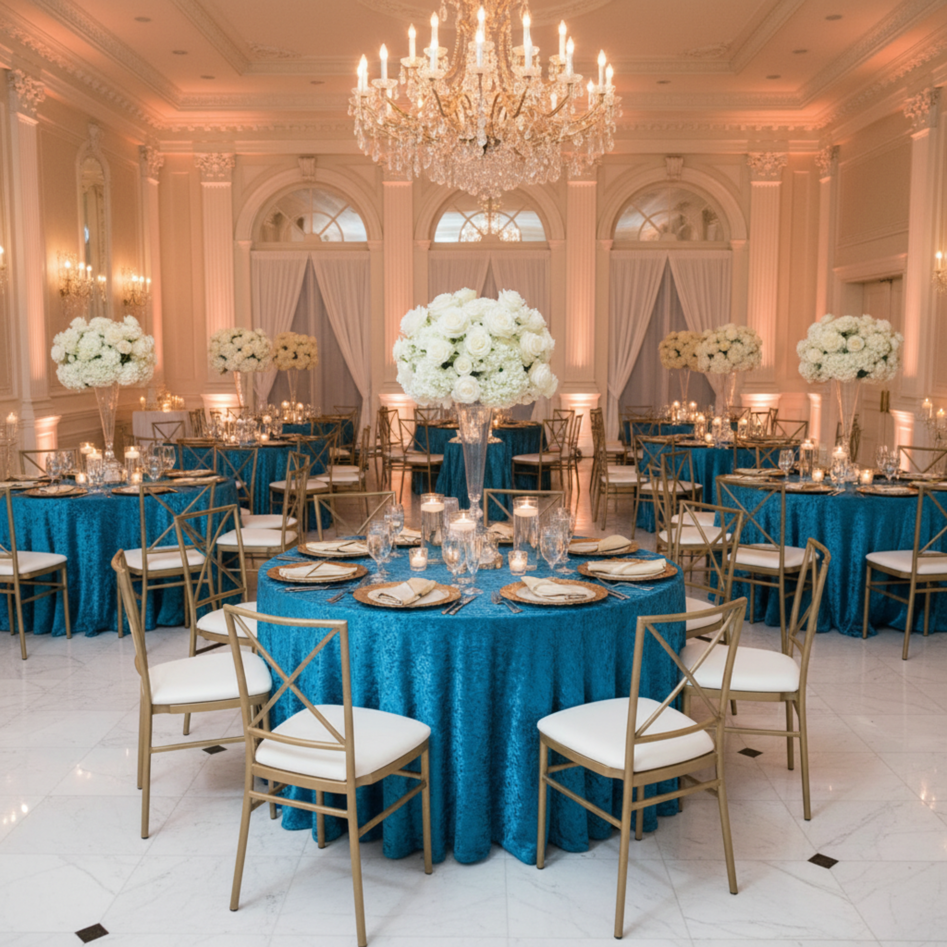 Dark Teal 120 Round Velvet Tablecloth – Indoor
