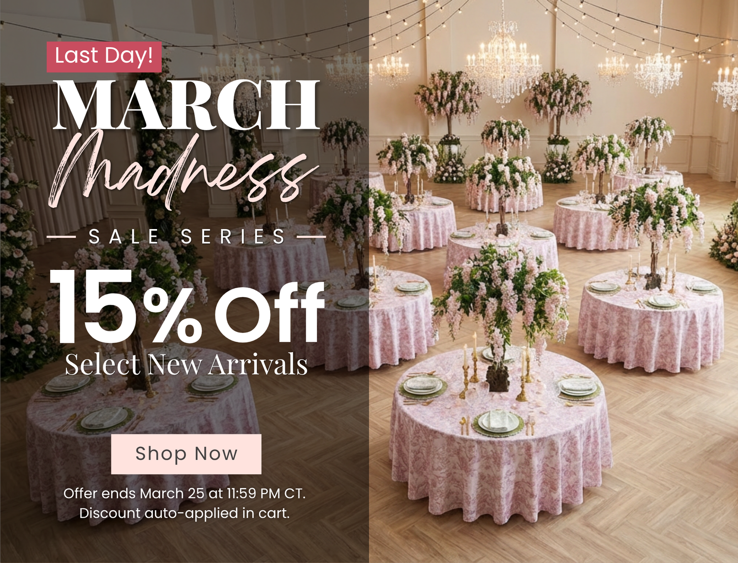 Promotional banner for March Madness Sale Series with 15% off on select arrivals.