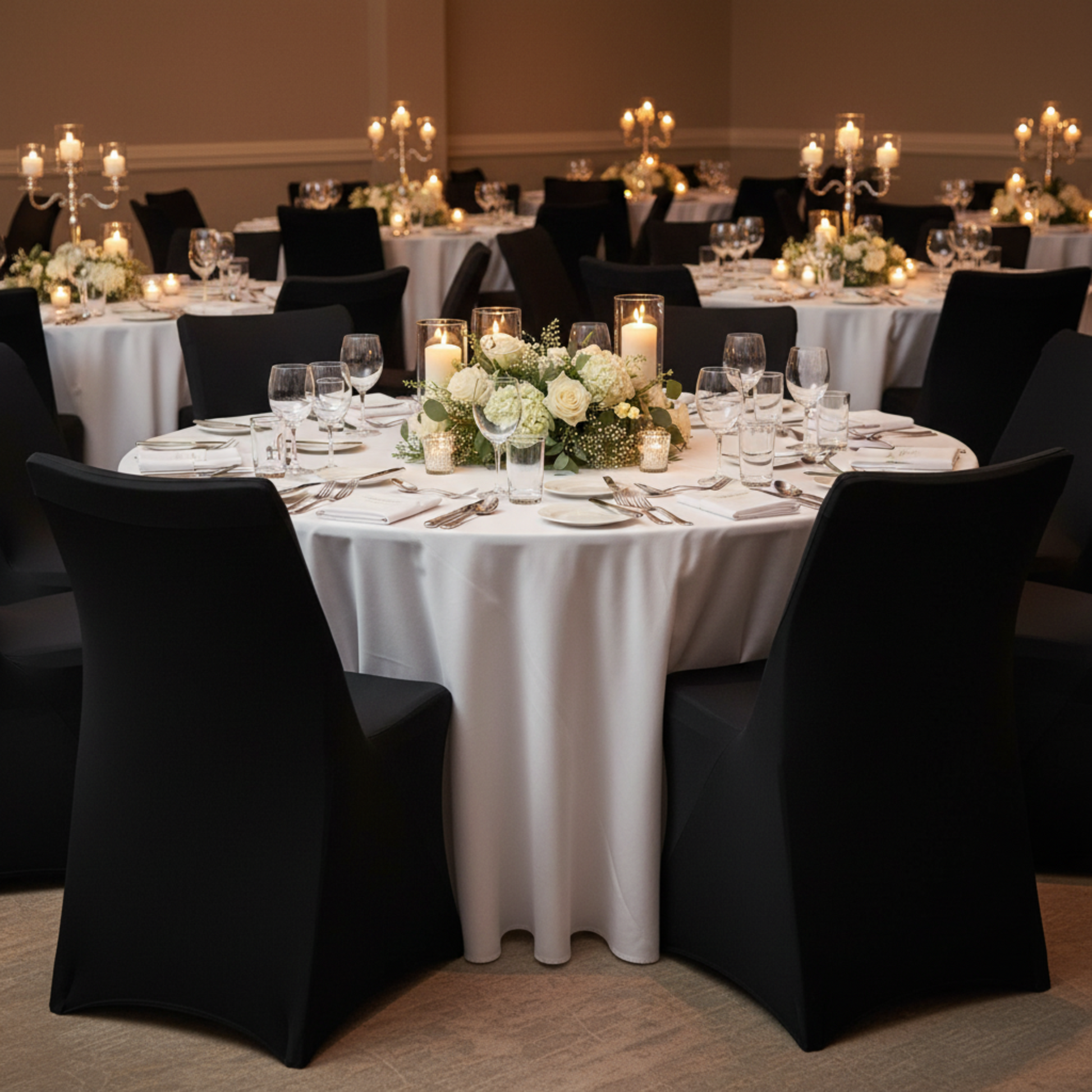 Dinner Party - Black Contemporary Lifetime Spandex Folding Chair Cover