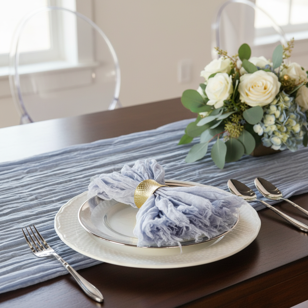 Dusty Blue Cheesecloth Napkin – Zoom Place Setting