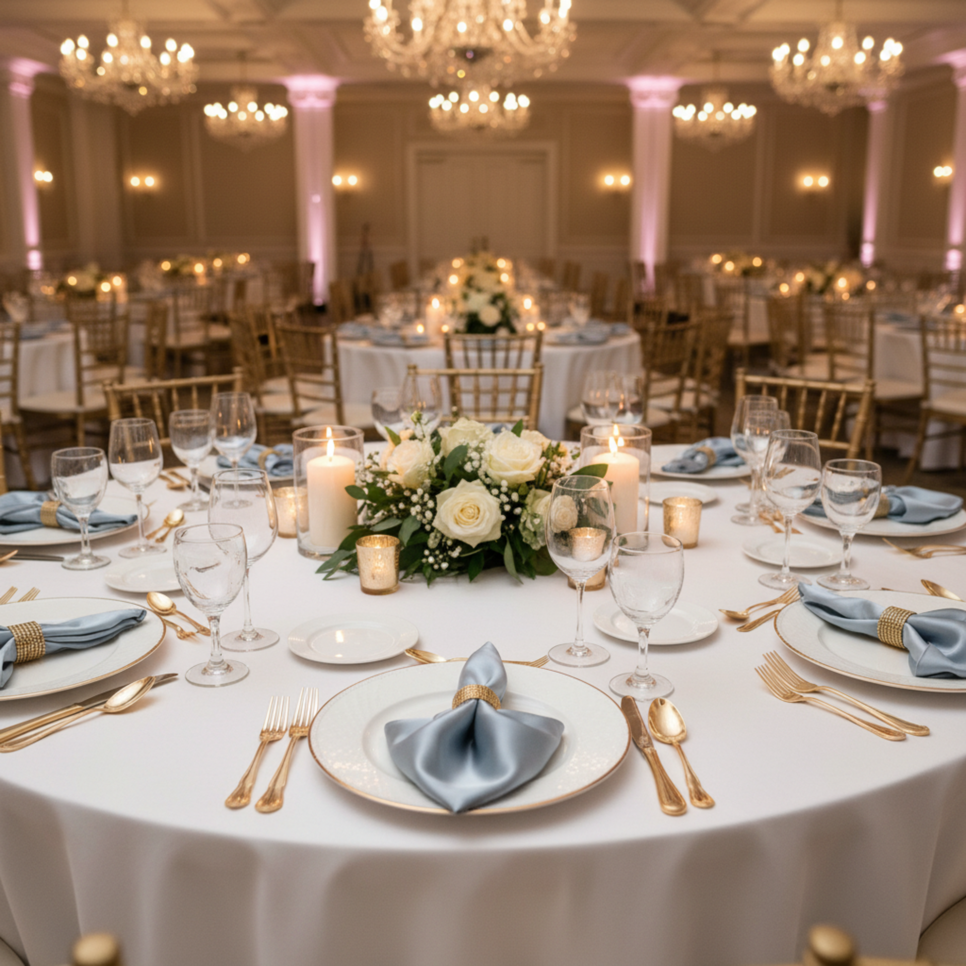 Dusty Blue Satin Napkin– Indoor Wedding Reception