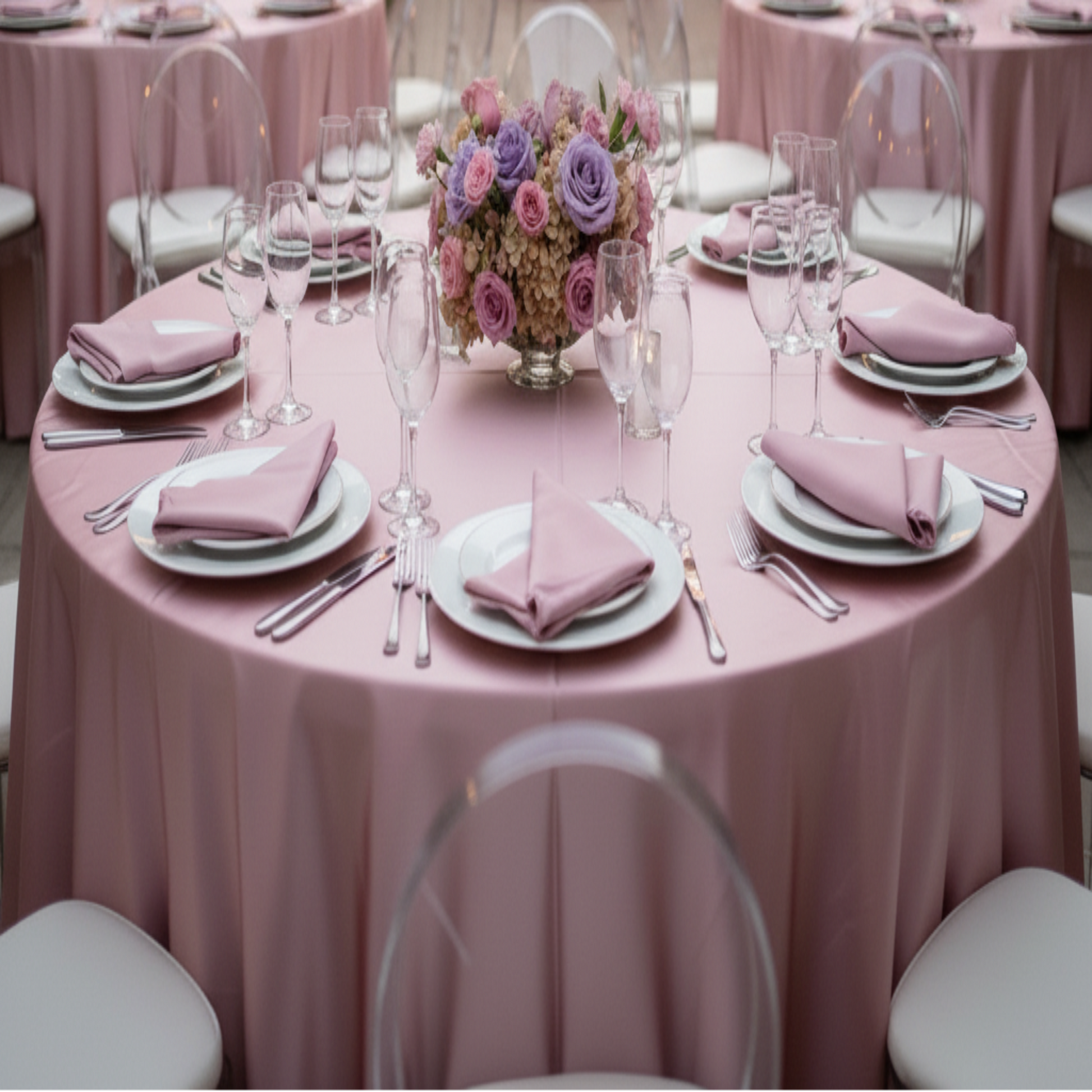 Dusty Rose Mauve Satin Tablecloth Banquet Reception Outdoor 