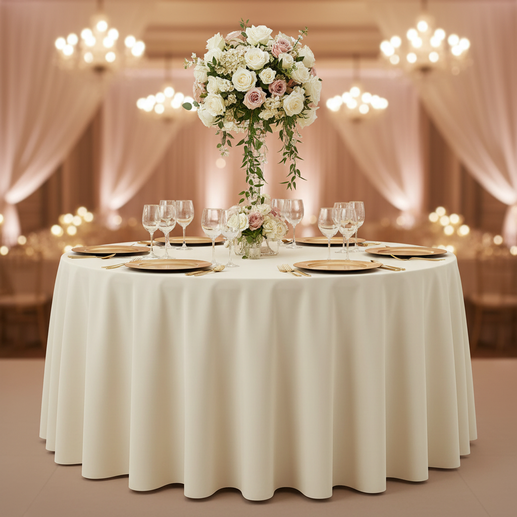 Economy Polyester 108" Round Tablecloth - Ivory Front View