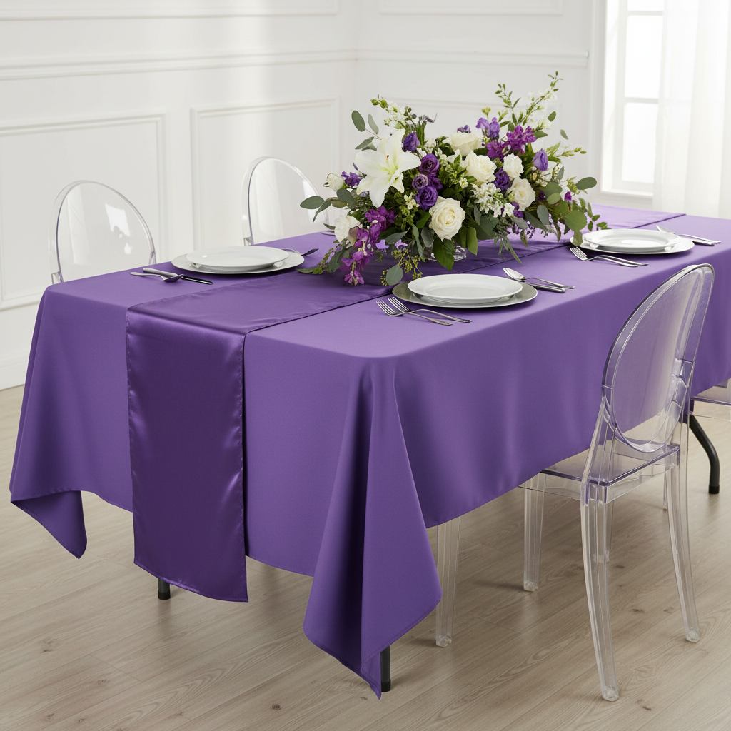 Economy Polyester Tablecloth 60"x120" Rectangular - Purple.