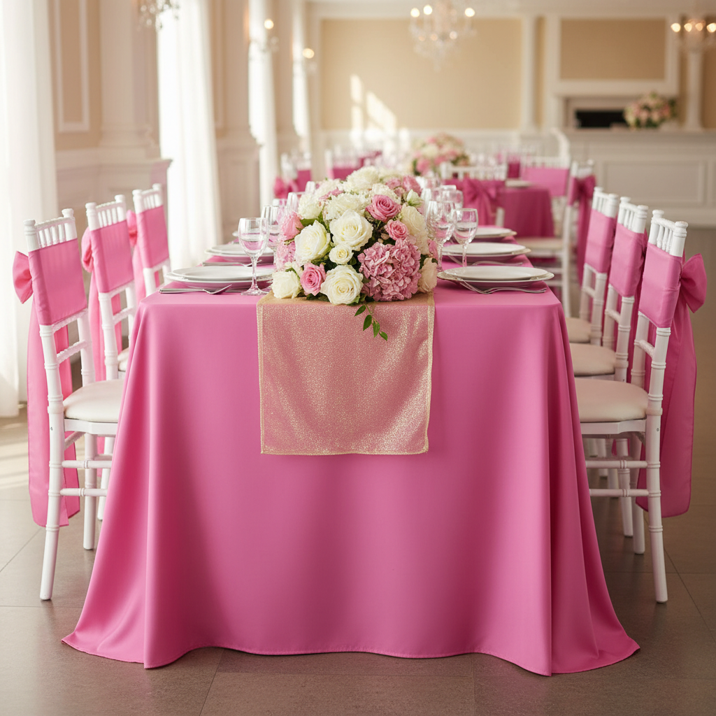 Economy Polyester Tablecloth 90"x132" Oblong Rectangular - Fuchsia.