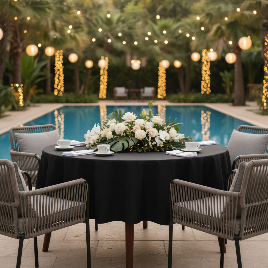 Economy Polyester Tablecloth 90" Round - Black.