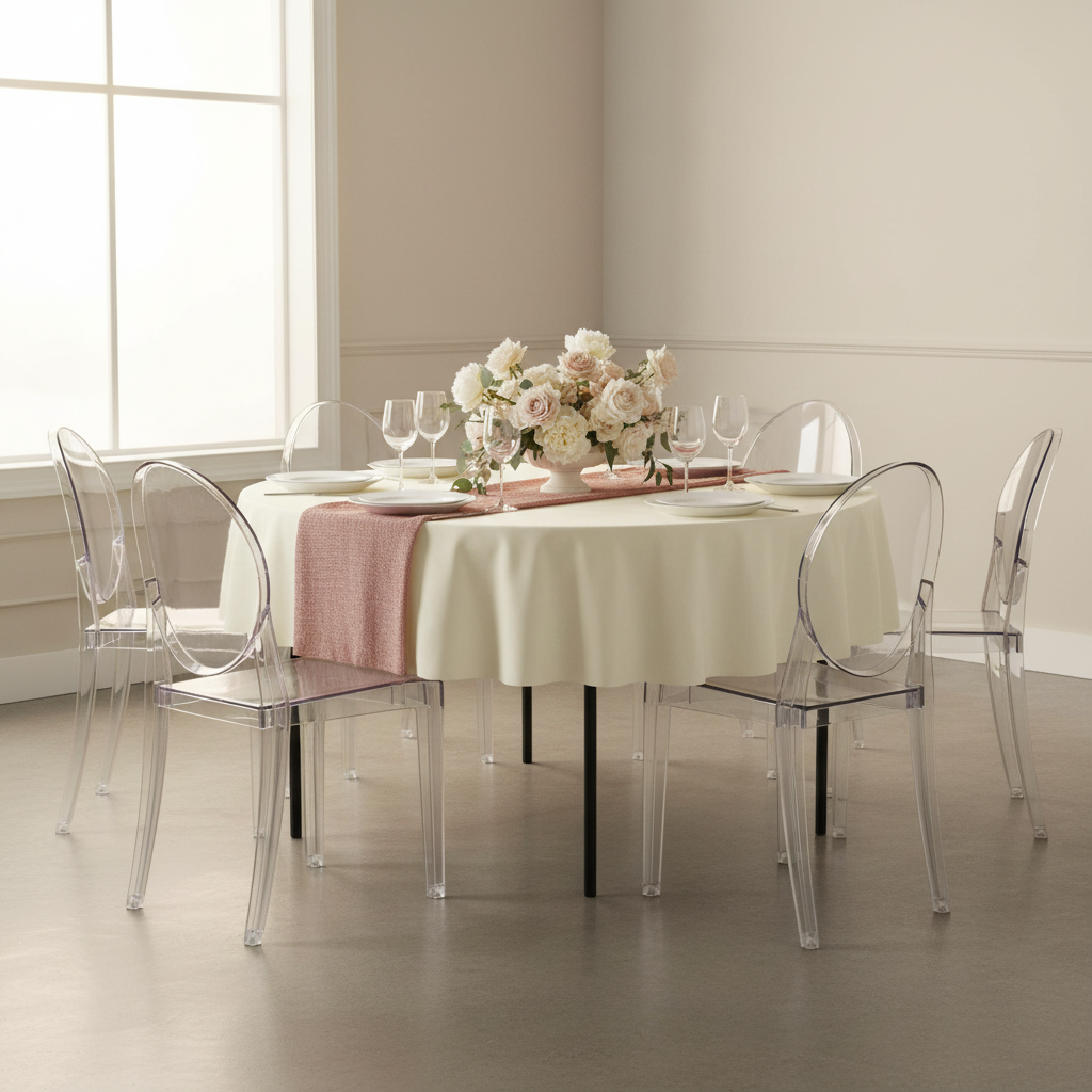 Economy Polyester Tablecloth 90" Round - Ivory.