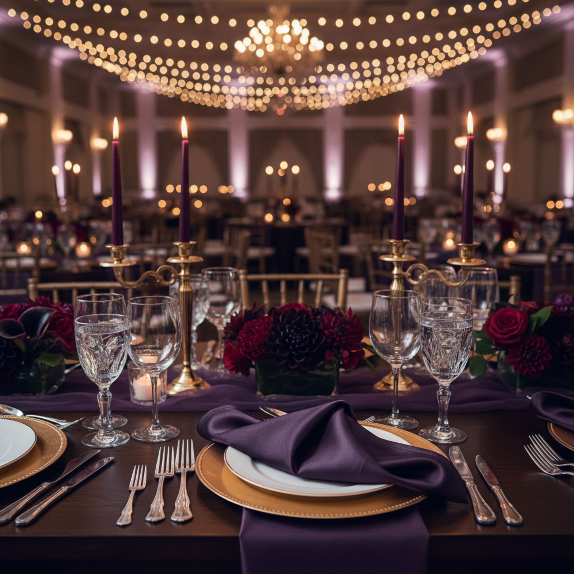 Eggplant Plum Lamour Satin  20x20 Napkin indoor reception