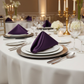 Satin Napkin 20"x20" - Eggplant/Plum in Outdoor Reception with Gold Chiavari Chairs.