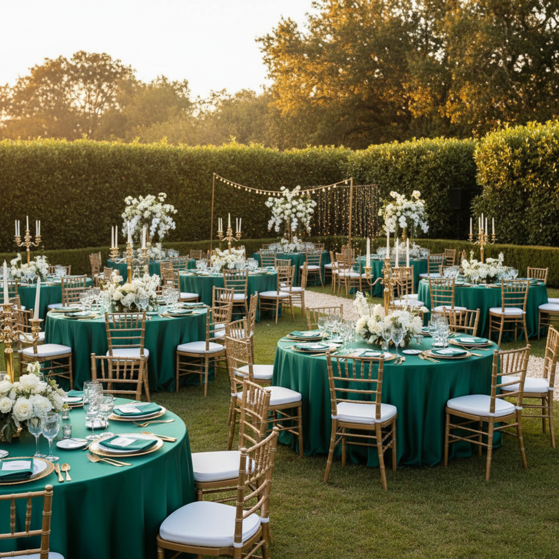 Emerald Green 120 Round Satin Tablecloth – Outdoor Banquet Reception