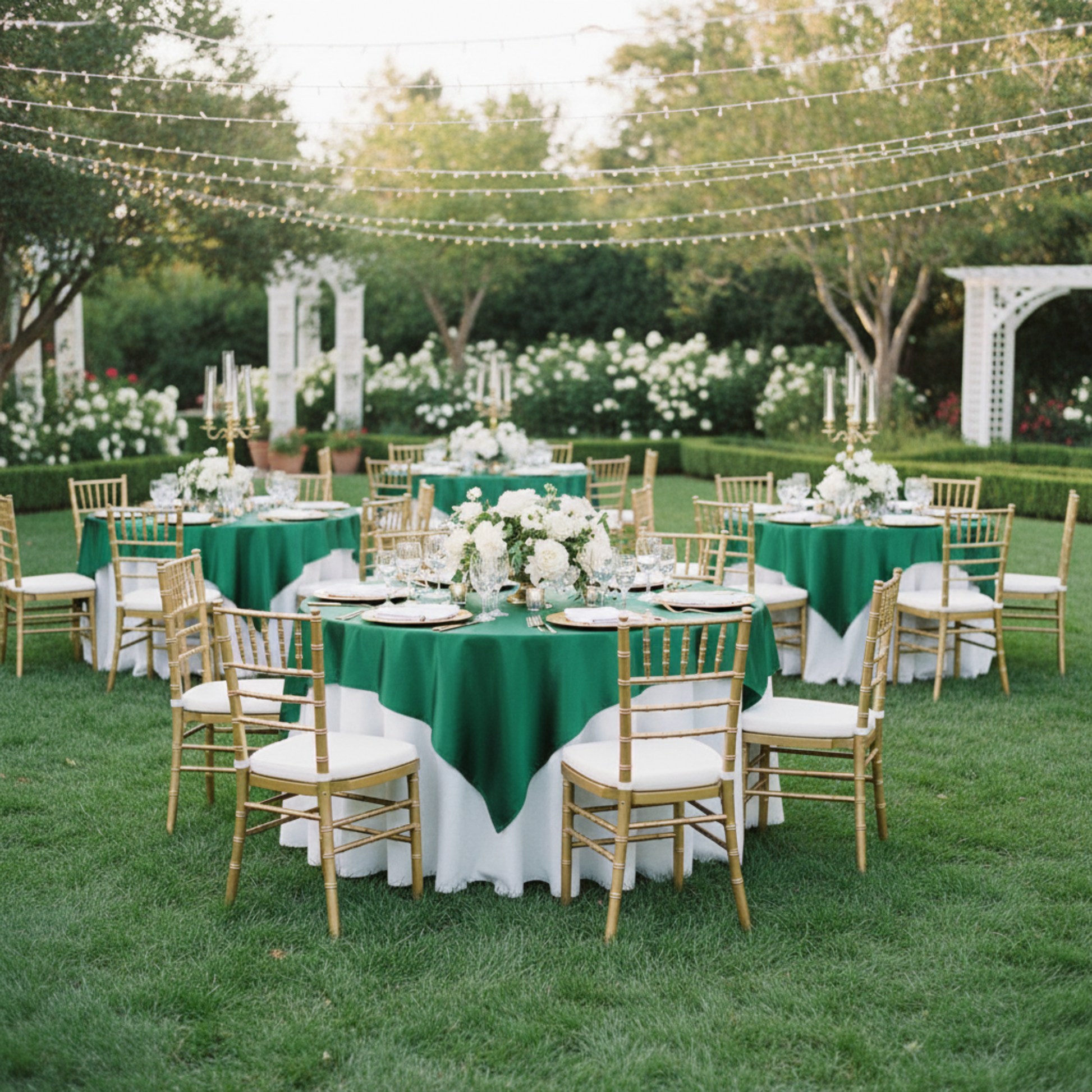 Square 72 inch Satin Overlay Emerald Green at CV Linens