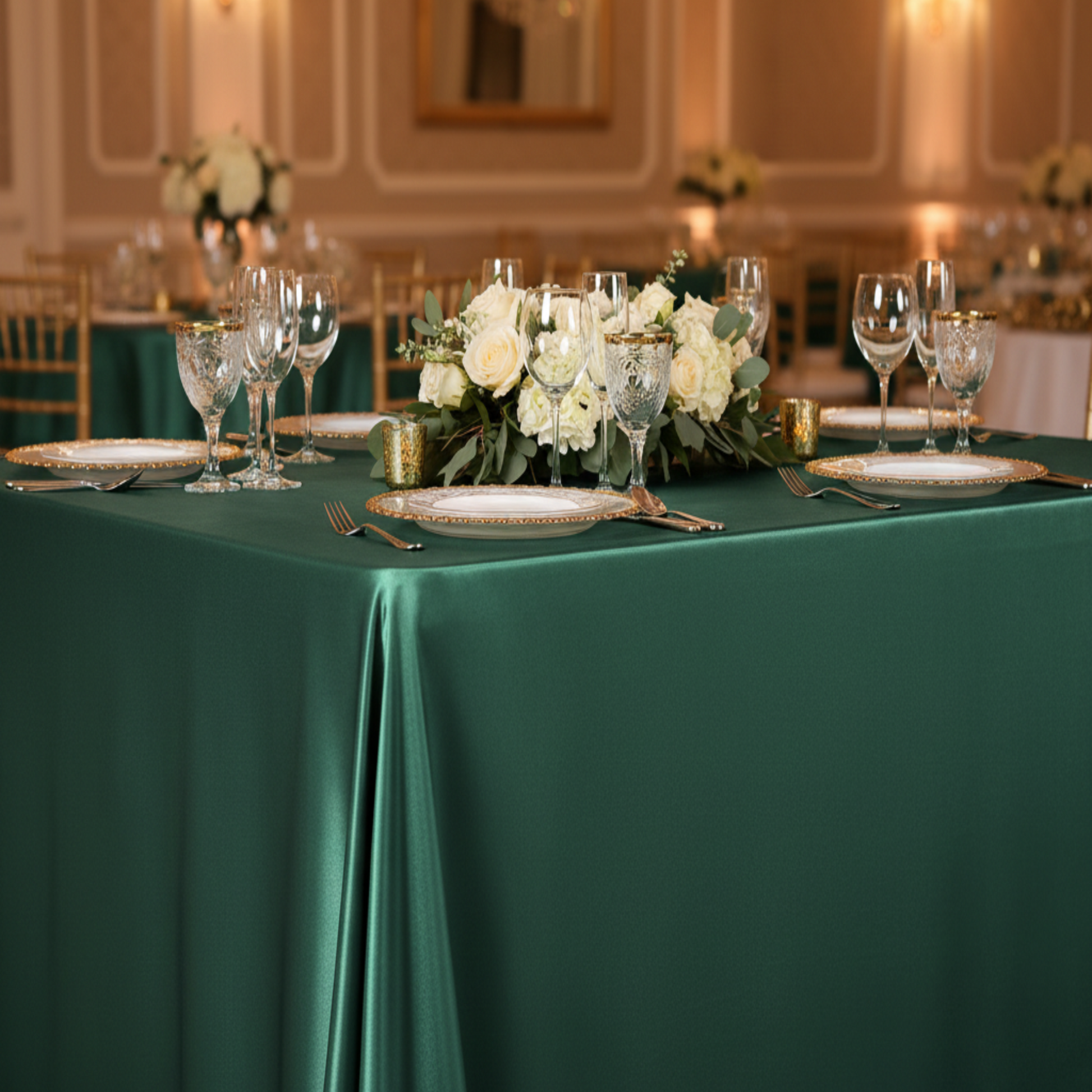 Emerald Green 90x132 Satin Tablecloth