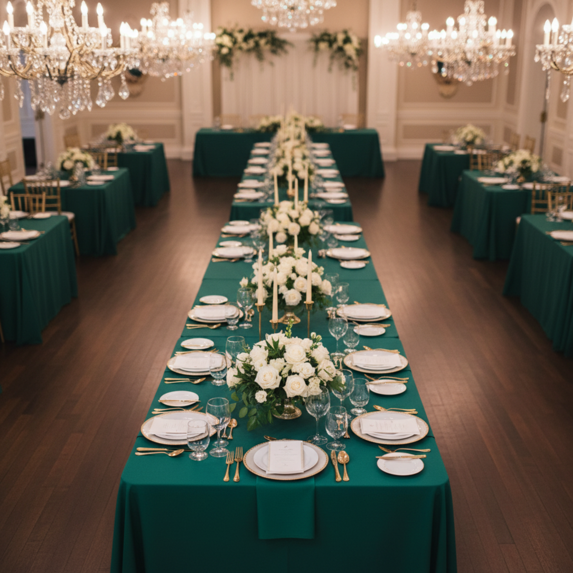 Emerald Green 90x156  Rectangular Oblong Premium Polyester Tablecloth Wedding Reception Indoor