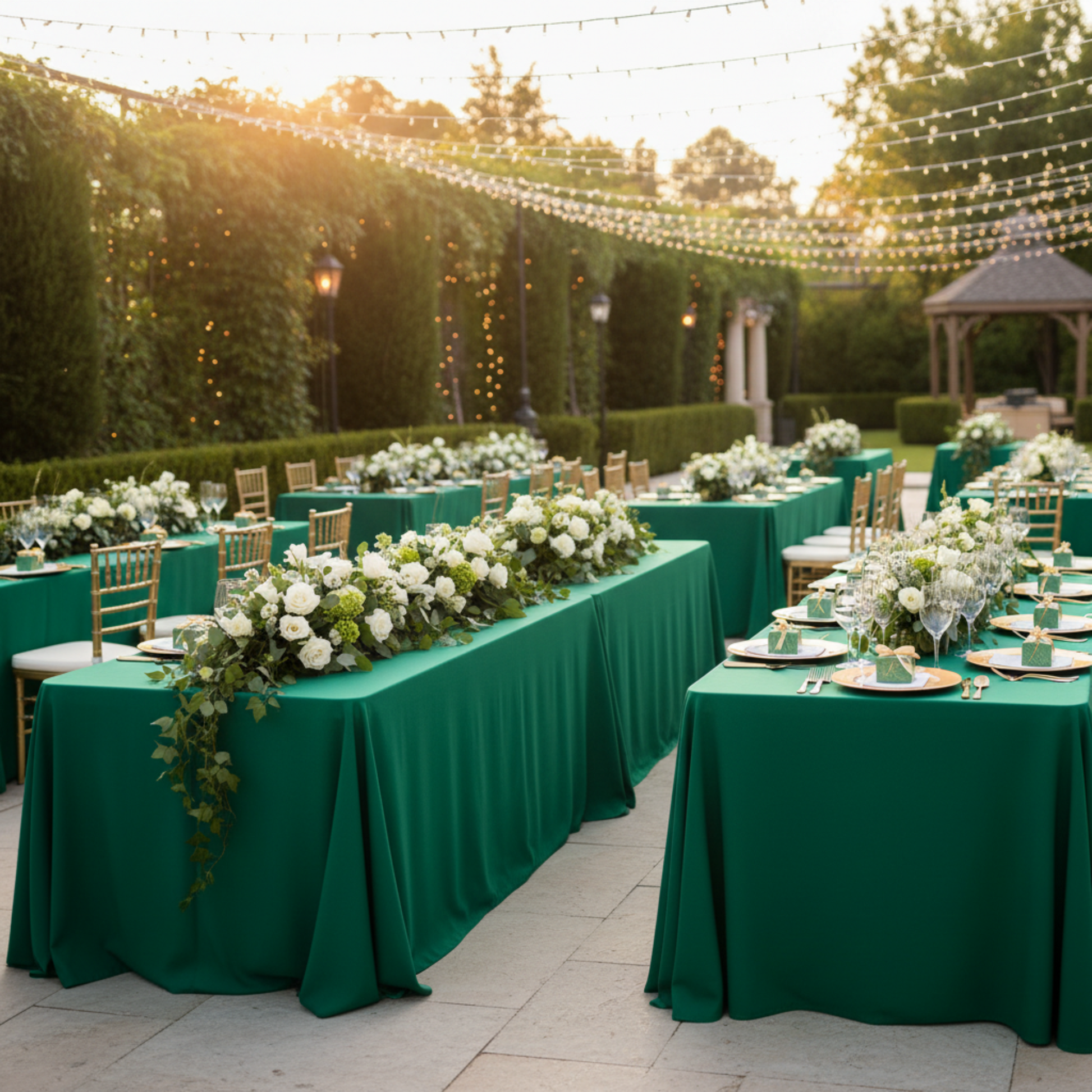 Emerald Green Rectangular Oblong Premium Polyester Tablecloth Wedding Reception