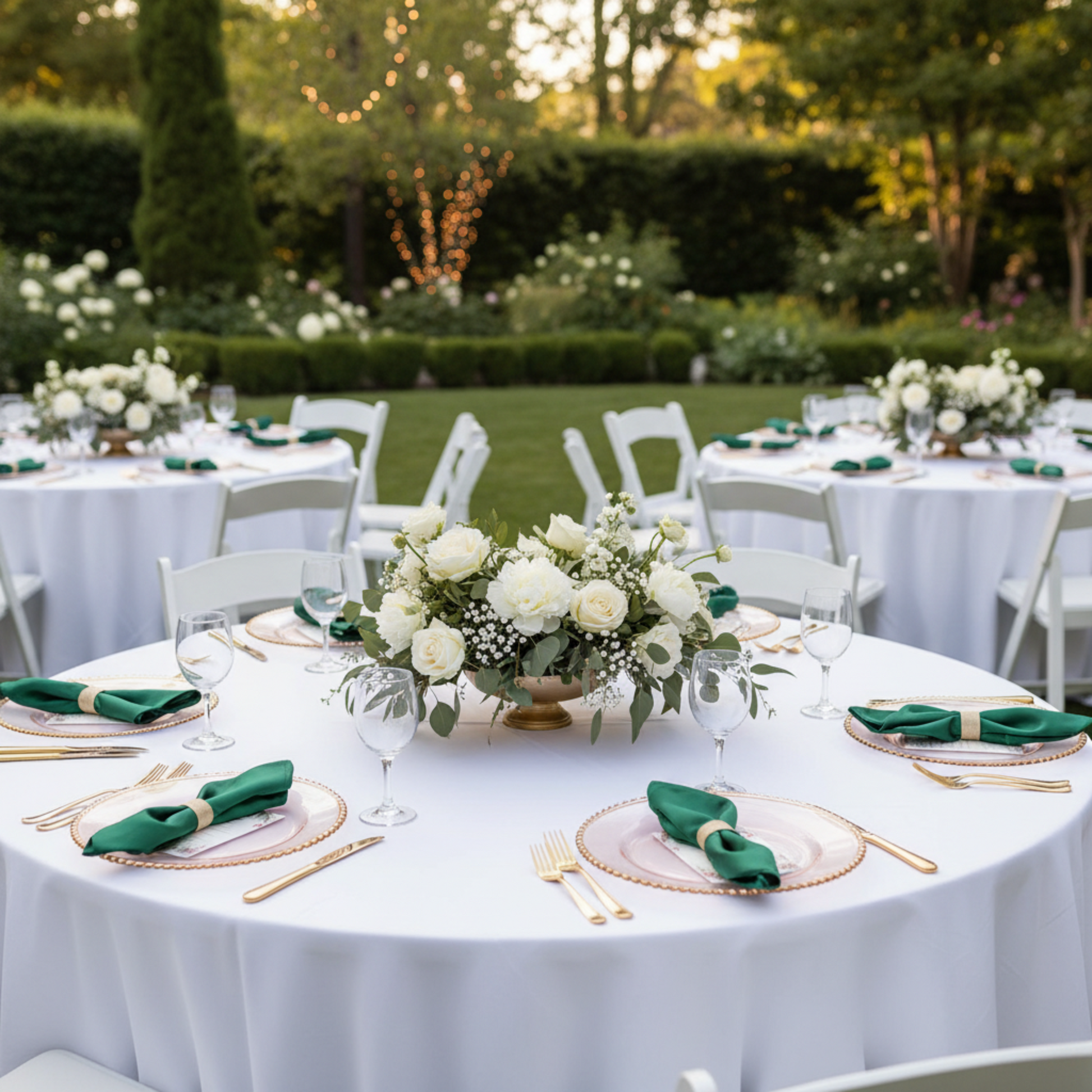 Emerald Green Satin 20x20 Napkin – Outdoor Wedding Reception