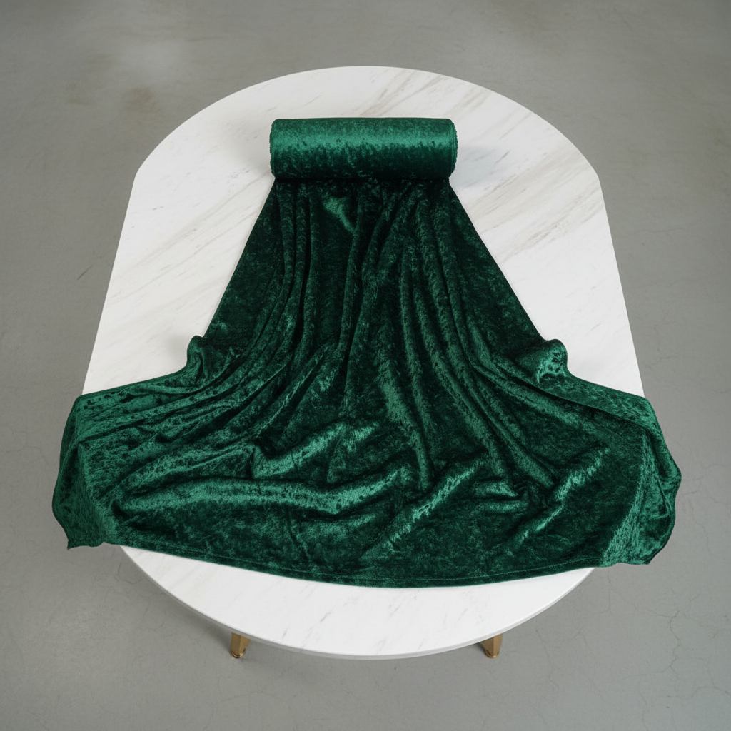 10 yards Velvet Fabric Roll - Emerald Green in a table. 