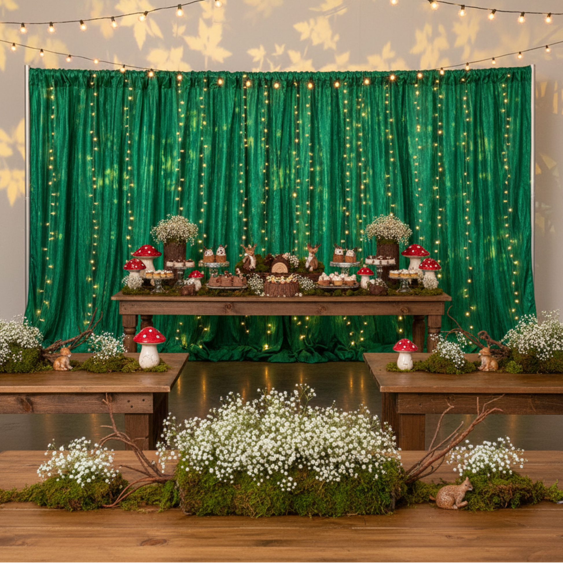Enchanted Forest Party with Emerald Green Backdrop