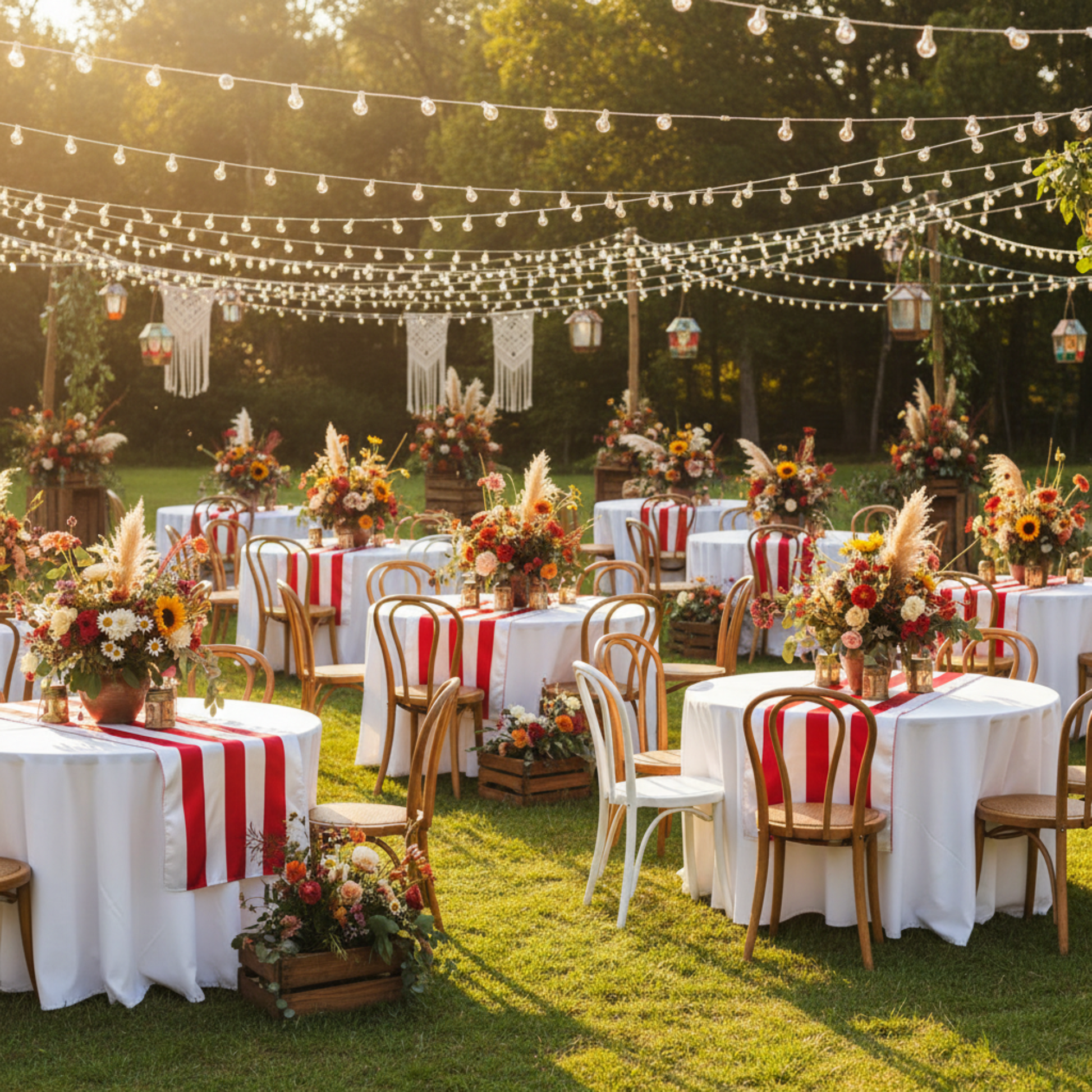 Festival Red Stripe Satin Table Runner