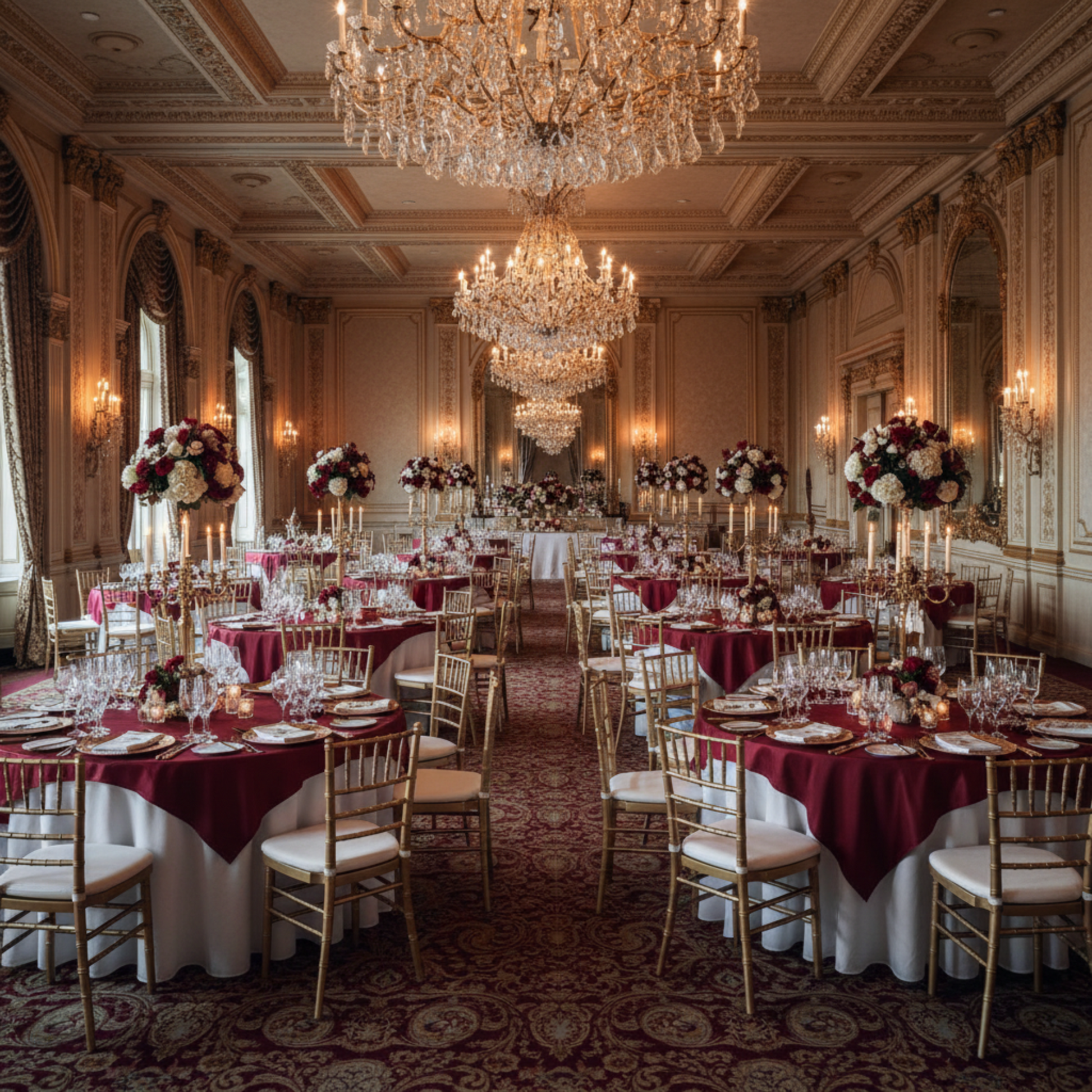 Formal Gala Dinner Burgundy 72x72 Square Satin Table Overlay 