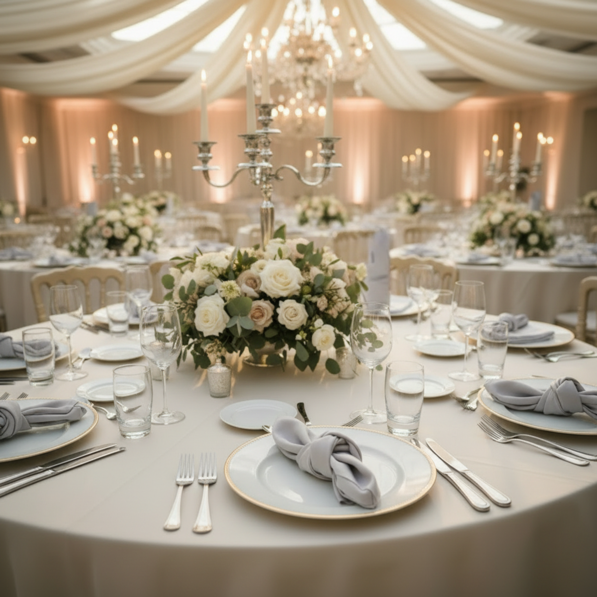 Formal Indoor Banquet Reception – 20x20 Premium Polyester Napkin - Gray/Silver