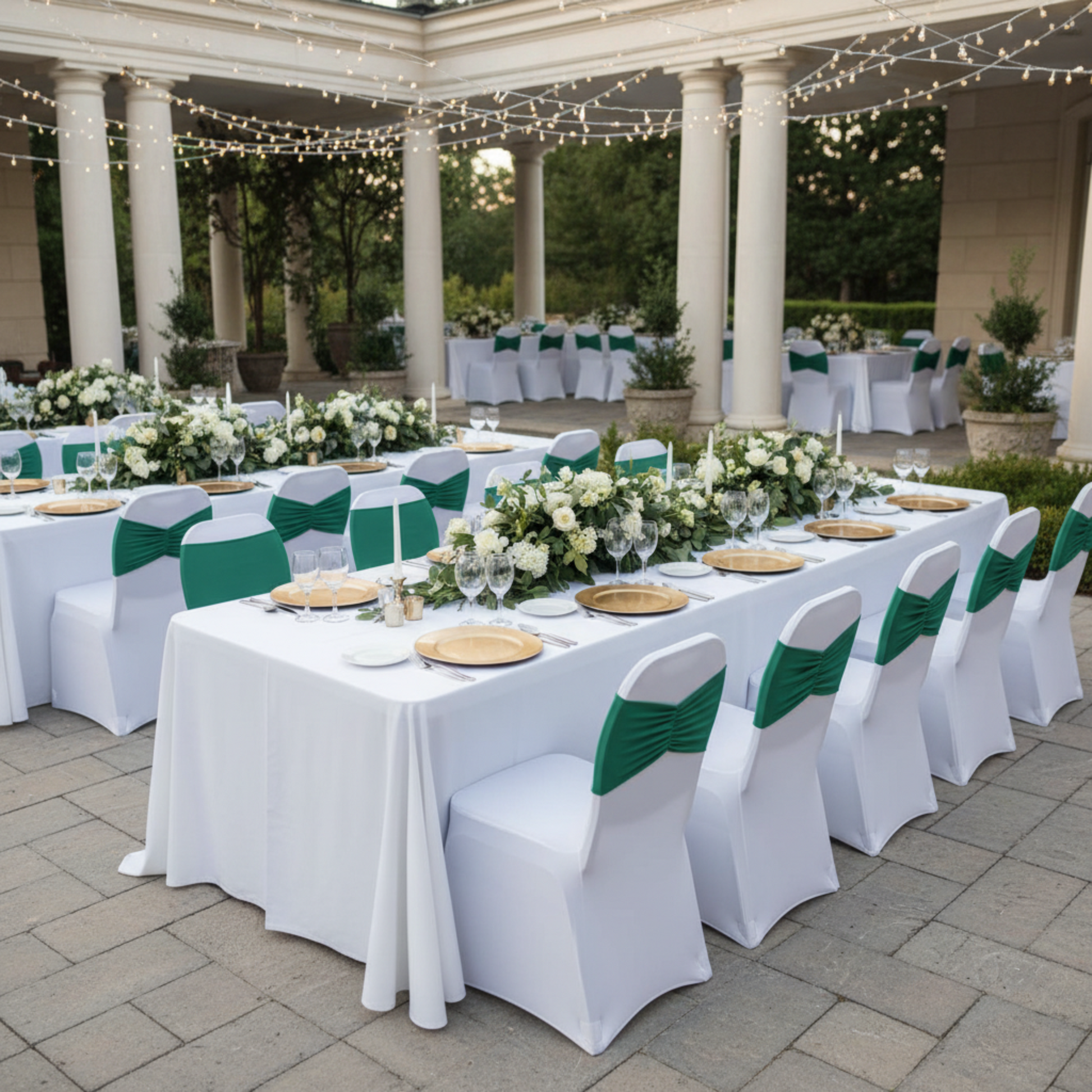 Formal Outdoor Banquet Emerald Green Ruffled Spandex Chair Band