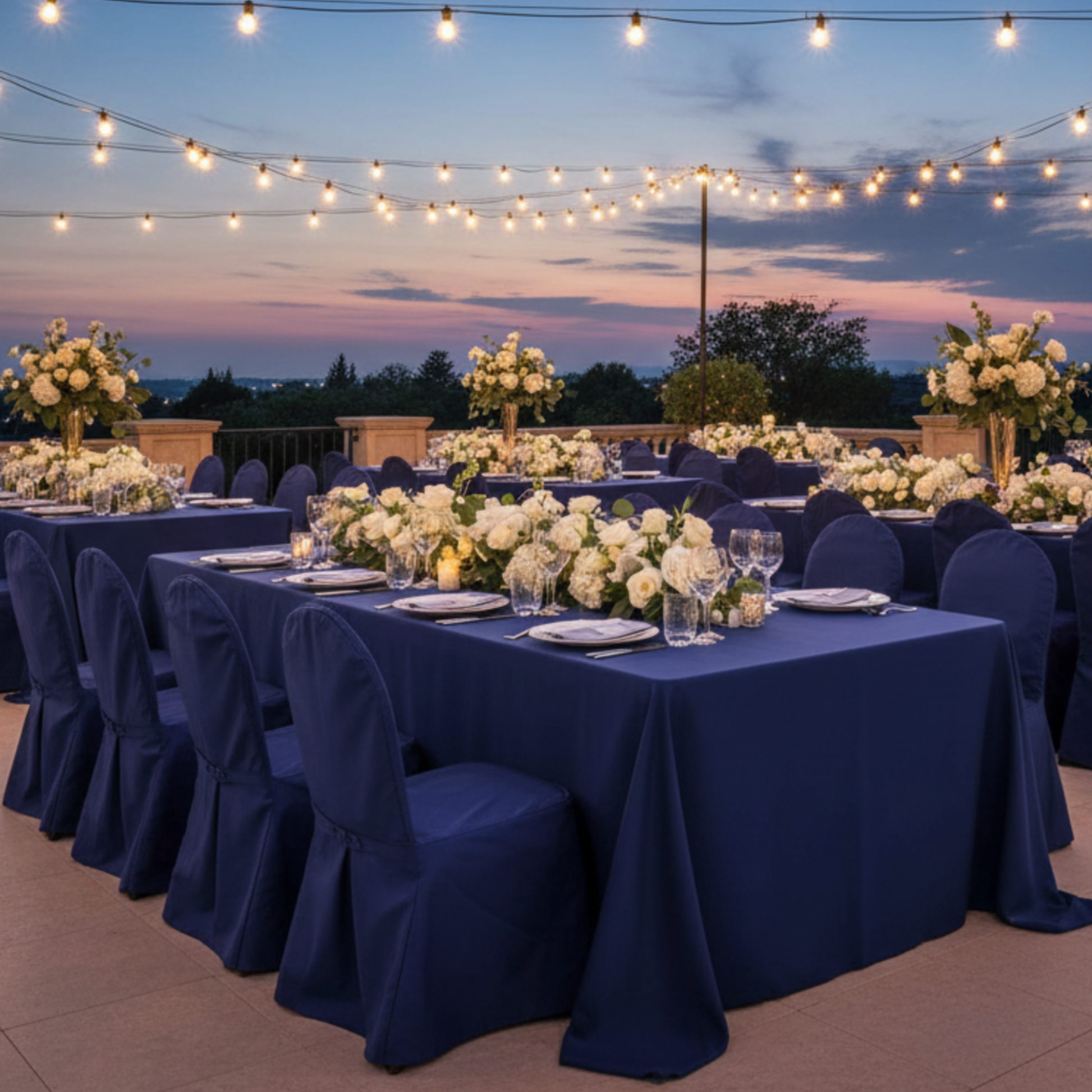 Formal Outdoor Event Terrace Navy Blue Scuba Oblong 90" x 132" Rectangular Tablecloth 