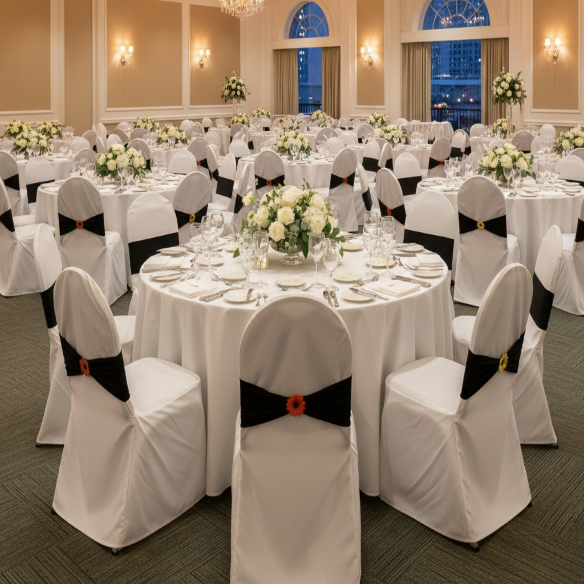 Formal Wedding Reception-Light Ivory/Off White Polyester Banquet Chair Cover 