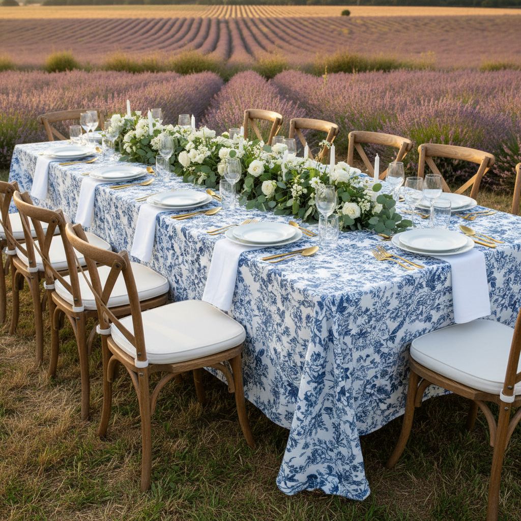French Toile 90"x156" Rectangular Tablecloth - Blue.
